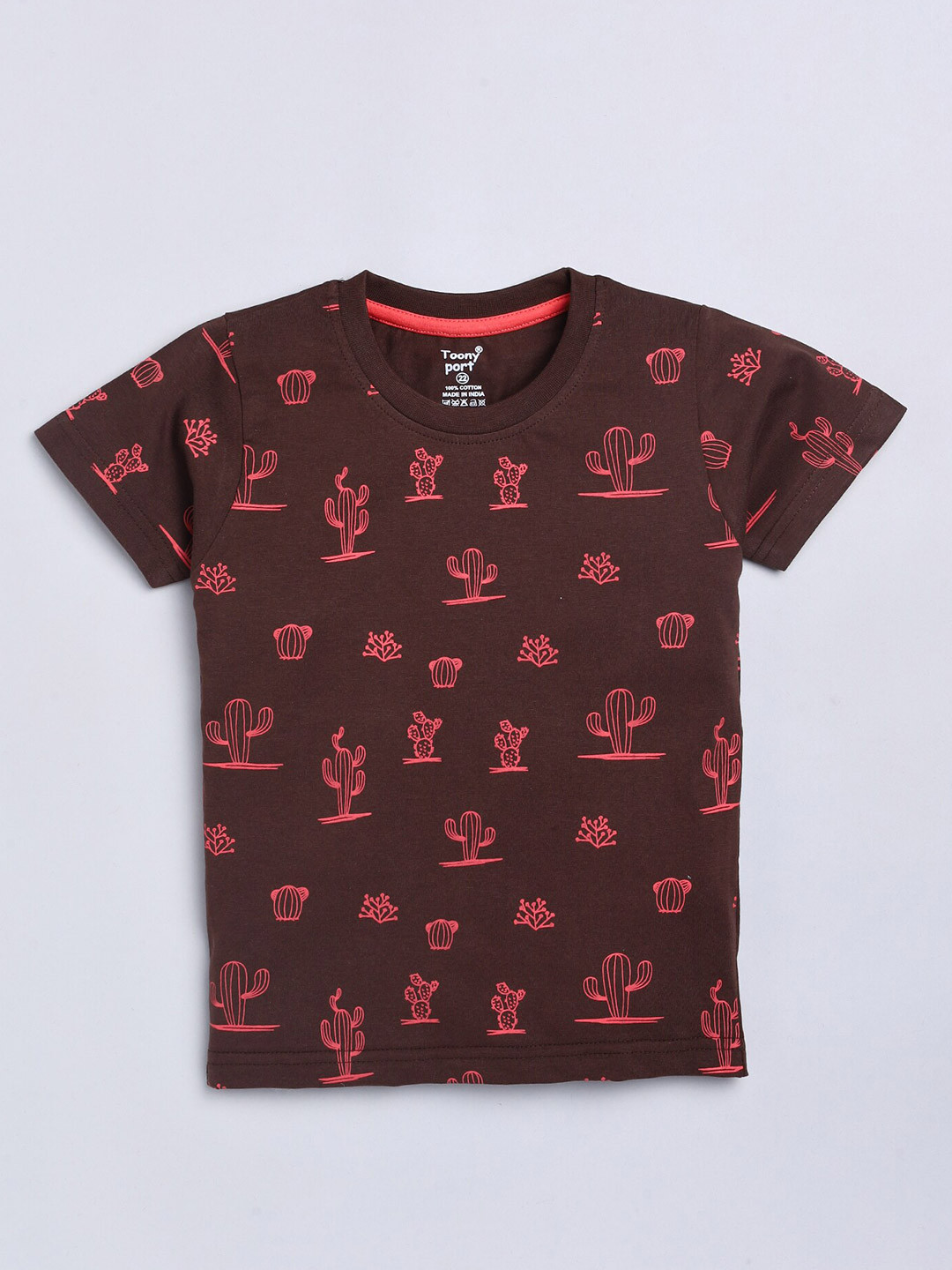 

Toonyport Boys Brown Printed Cotton T-shirt
