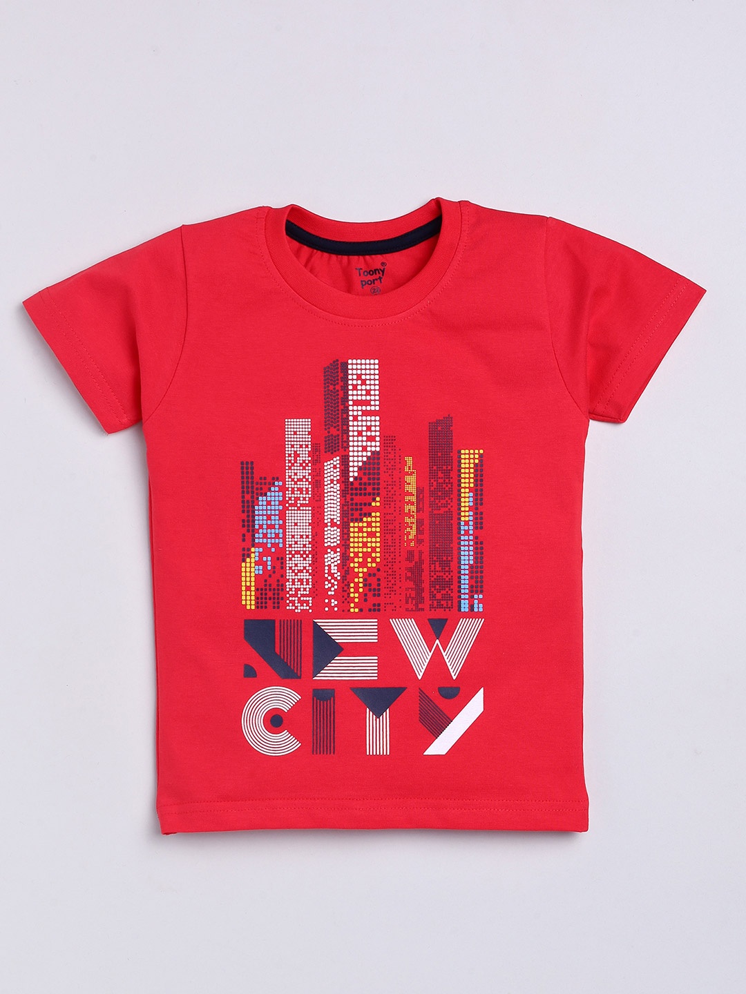 

Toonyport Boys Red & White Printed T-shirt