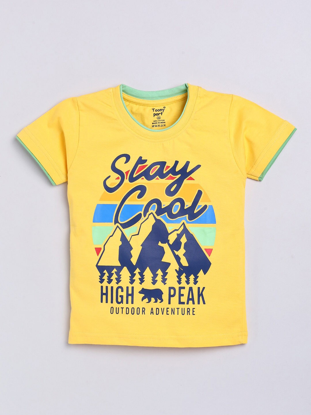 

Toonyport Boys Yellow & Blue Typography Printed T-shirt