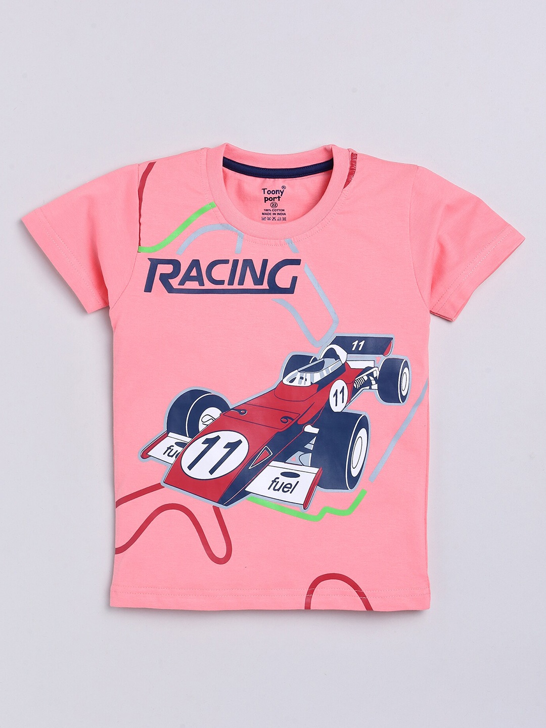 

Toonyport Boys Pink Printed Cotton T-shirt