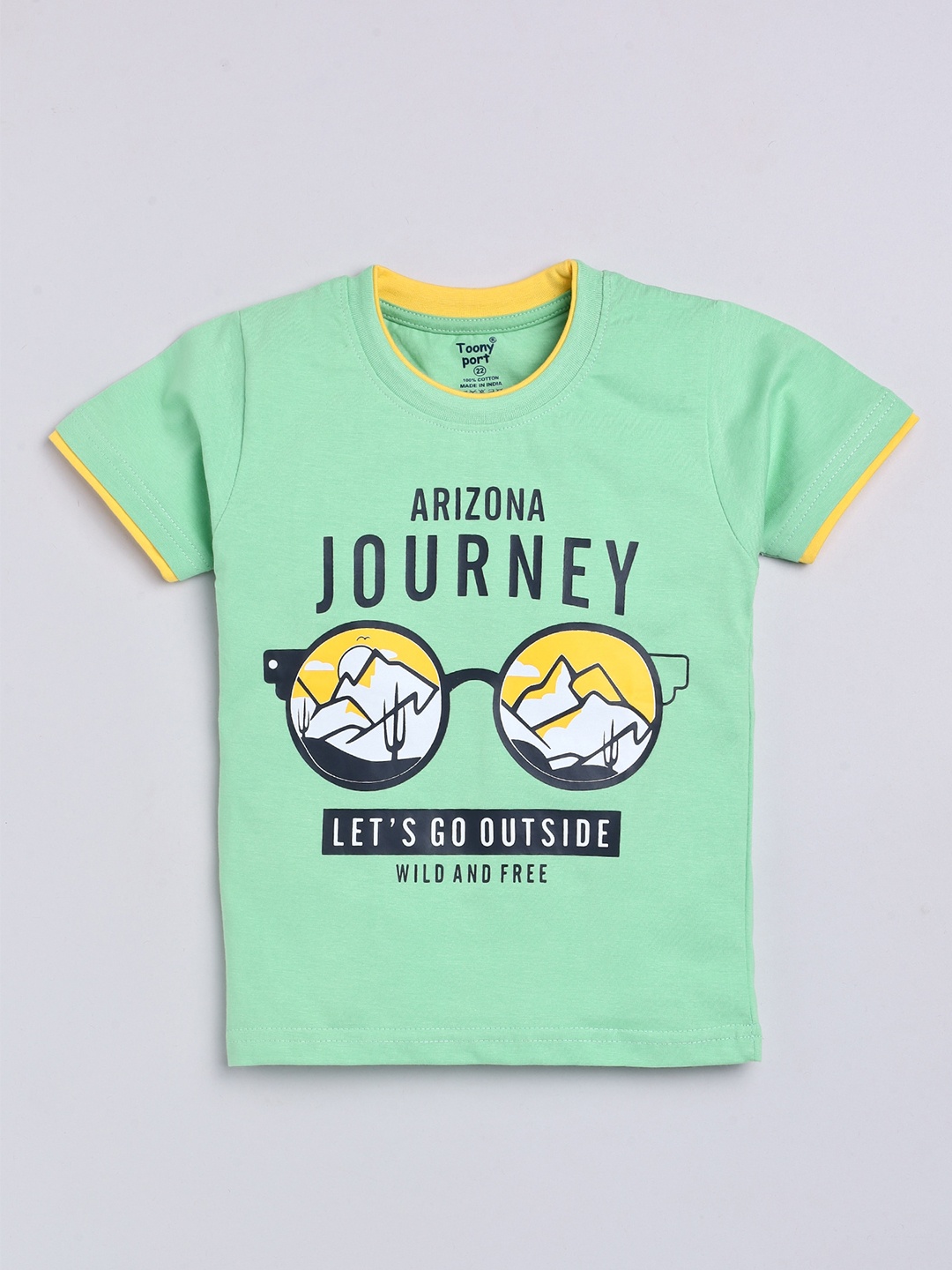 

Toonyport Boys Green Graphic Printed Cotton T-shirt