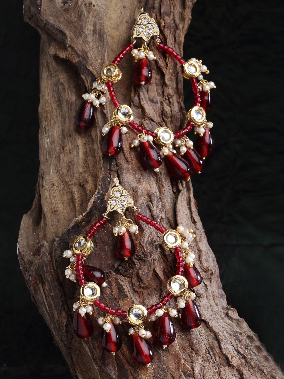 

DUGRISTYLE Red & Gold-Toned Classic Chandbalis Earrings