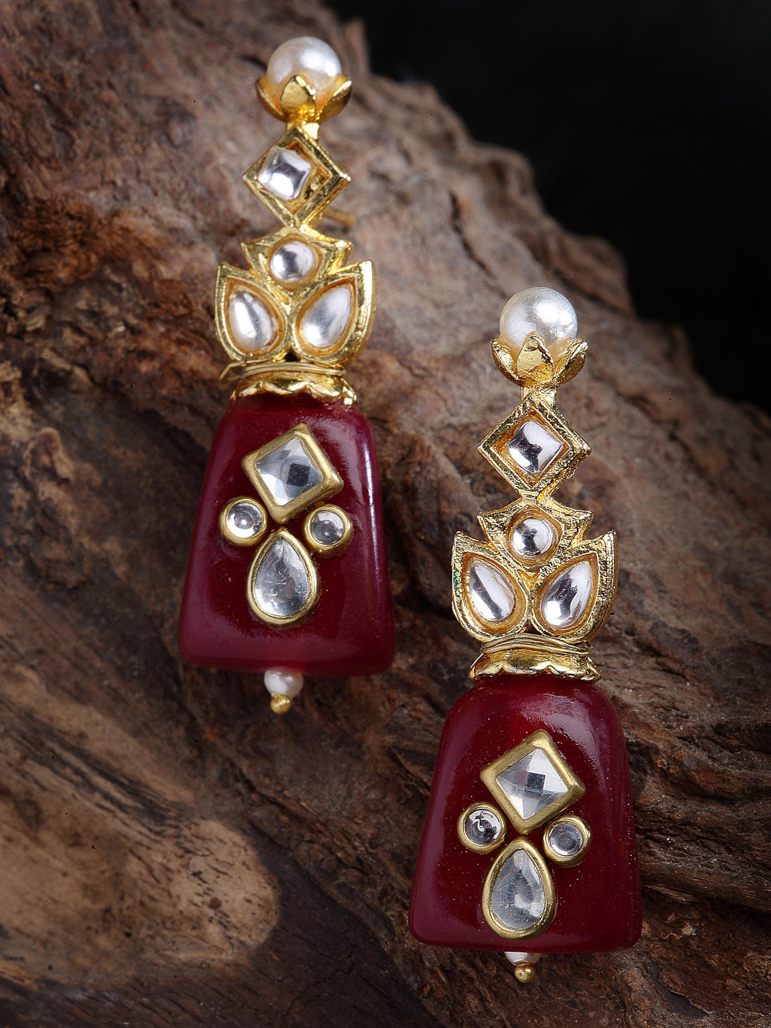 

DUGRISTYLE Maroon & Gold-Toned Classic Handcrafted Drop Earrings
