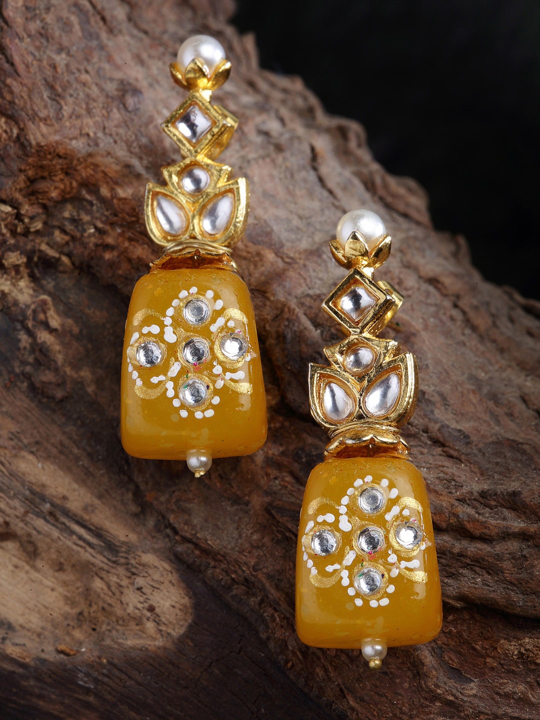 

DUGRISTYLE Yellow & Silver-Toned Classic Drop Earrings