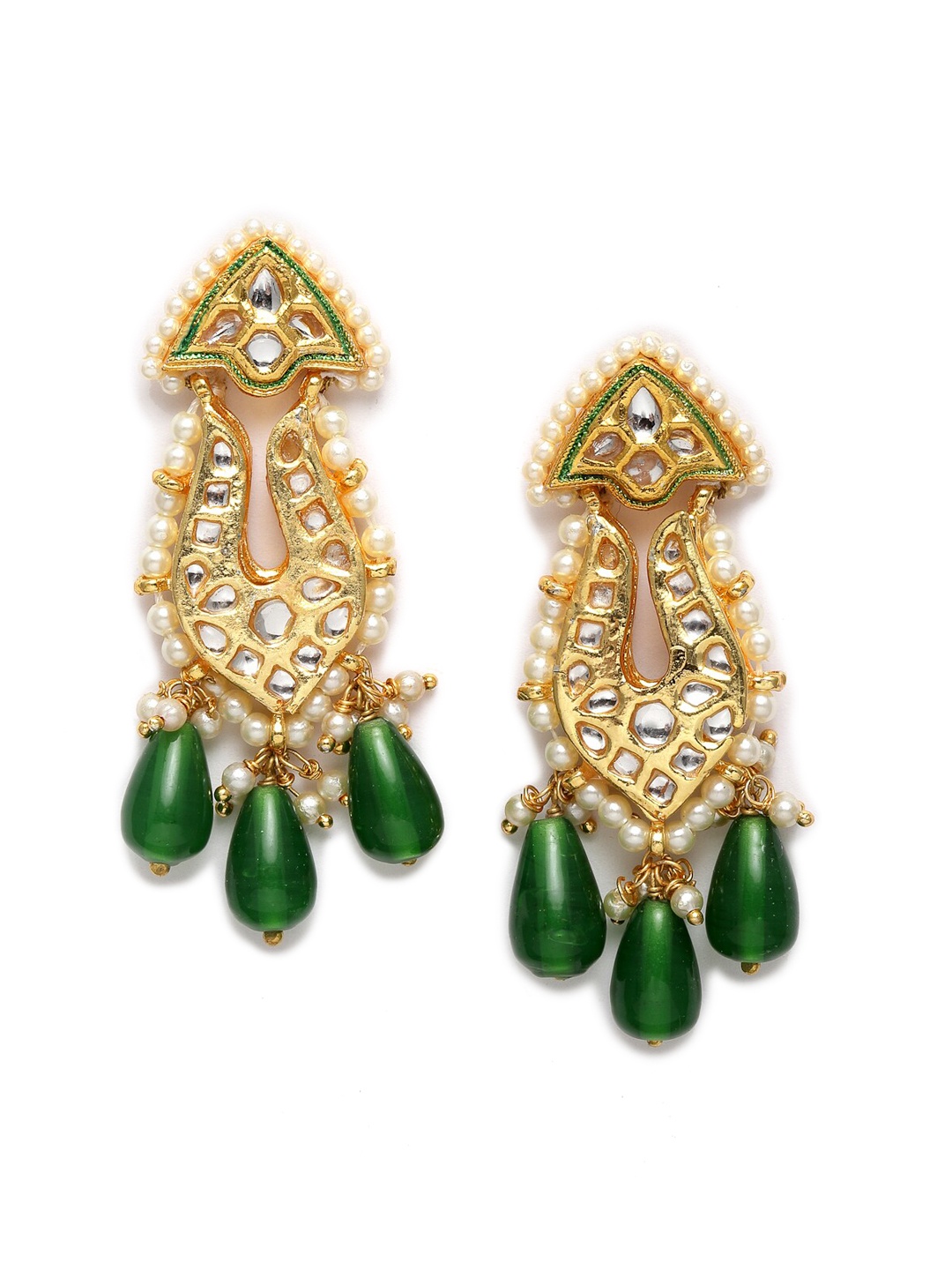 

DUGRISTYLE Green & Gold-Toned Classic Drop Earrings