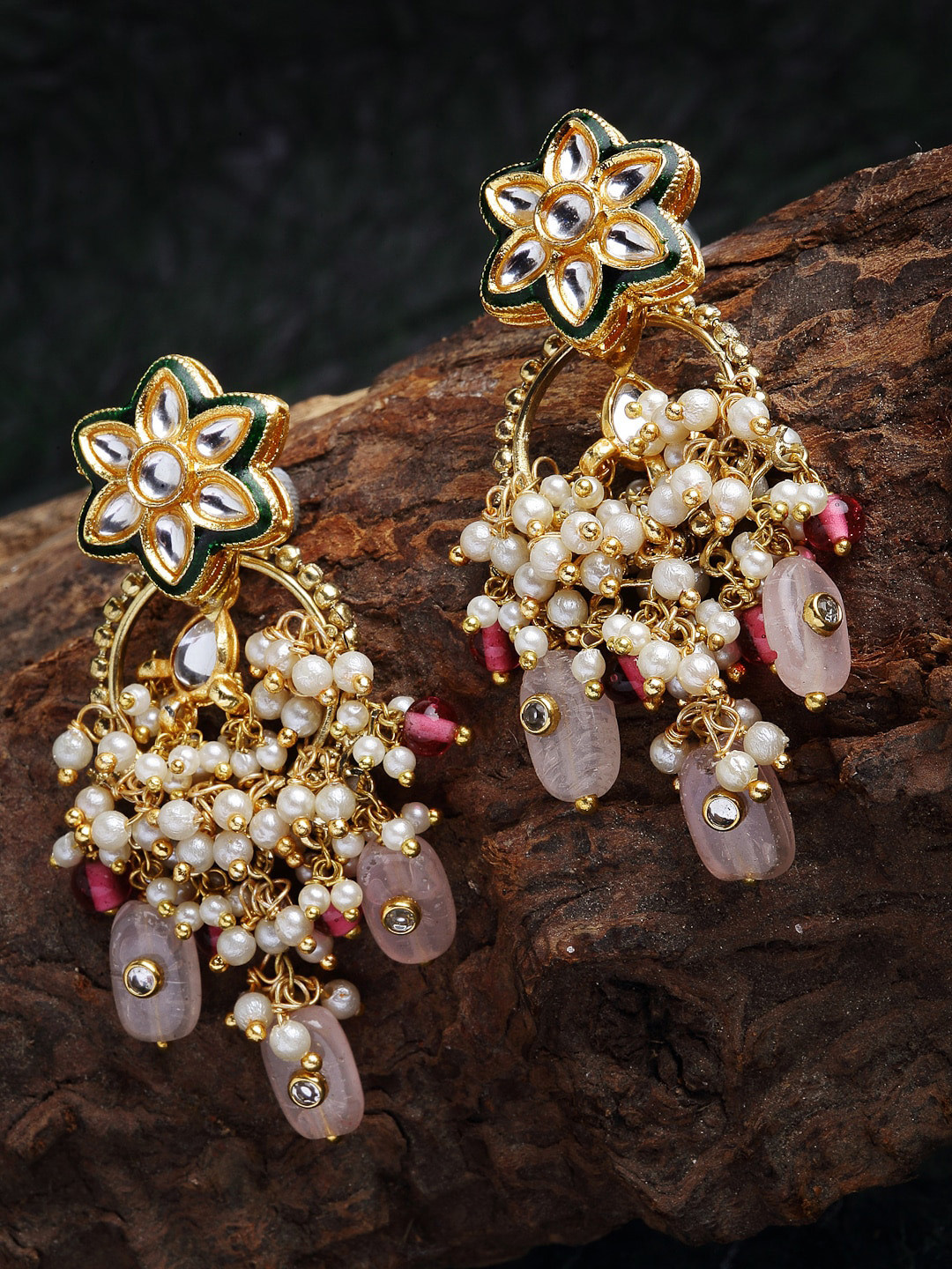 

DUGRISTYLE Pink & Gold-Toned Handcrafted Classic Drop Earrings