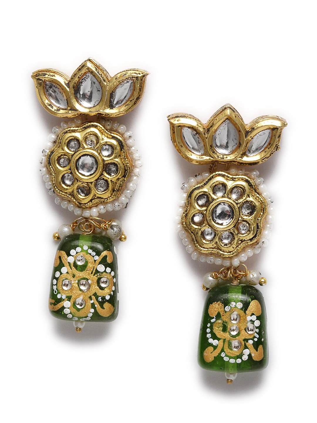 

DUGRISTYLE Gold-Plated Sterling Silver Green & White Classic Drop Earrings