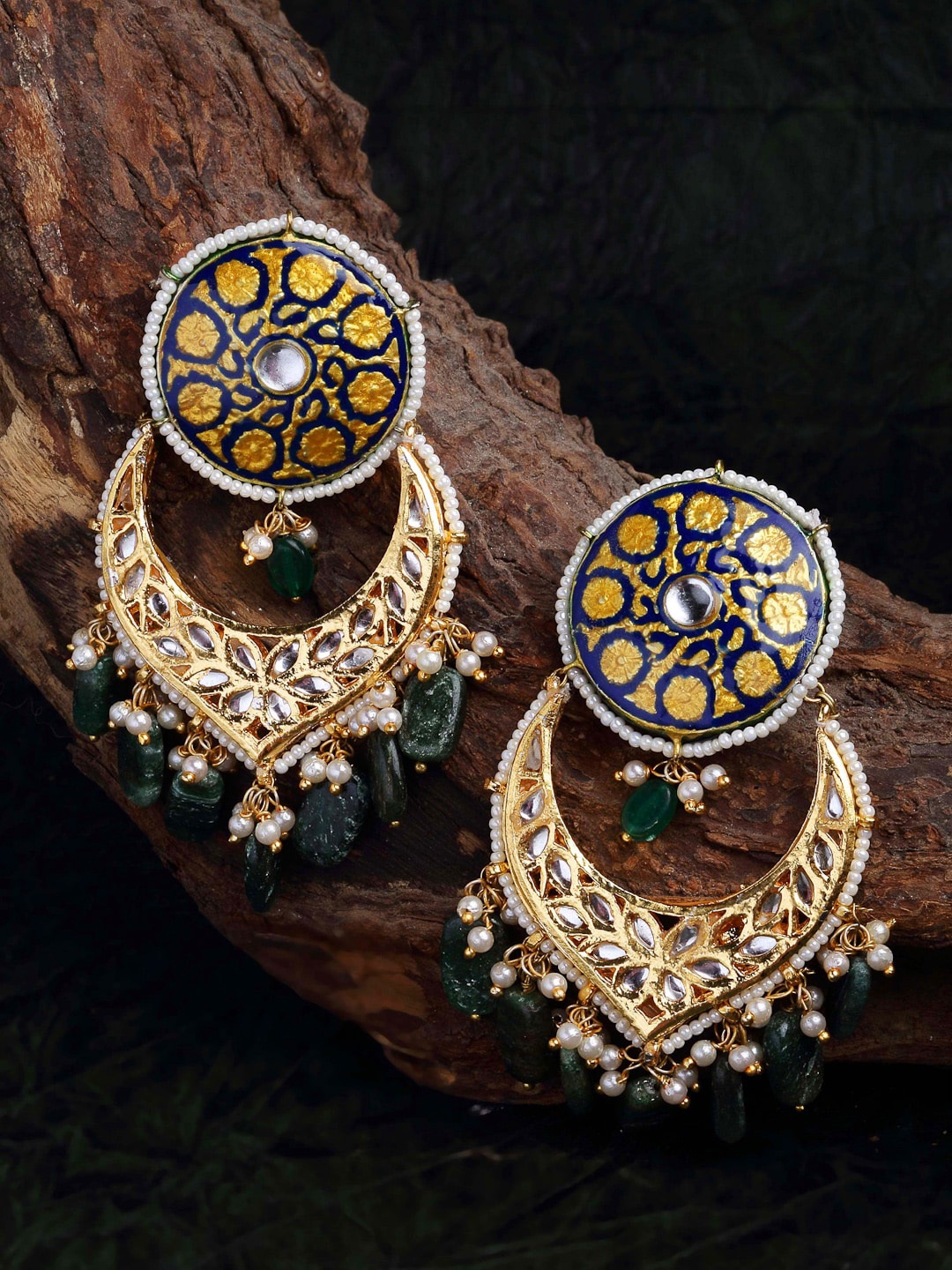 

DUGRISTYLE Blue & Gold-Toned Classic Chandbalis Earrings