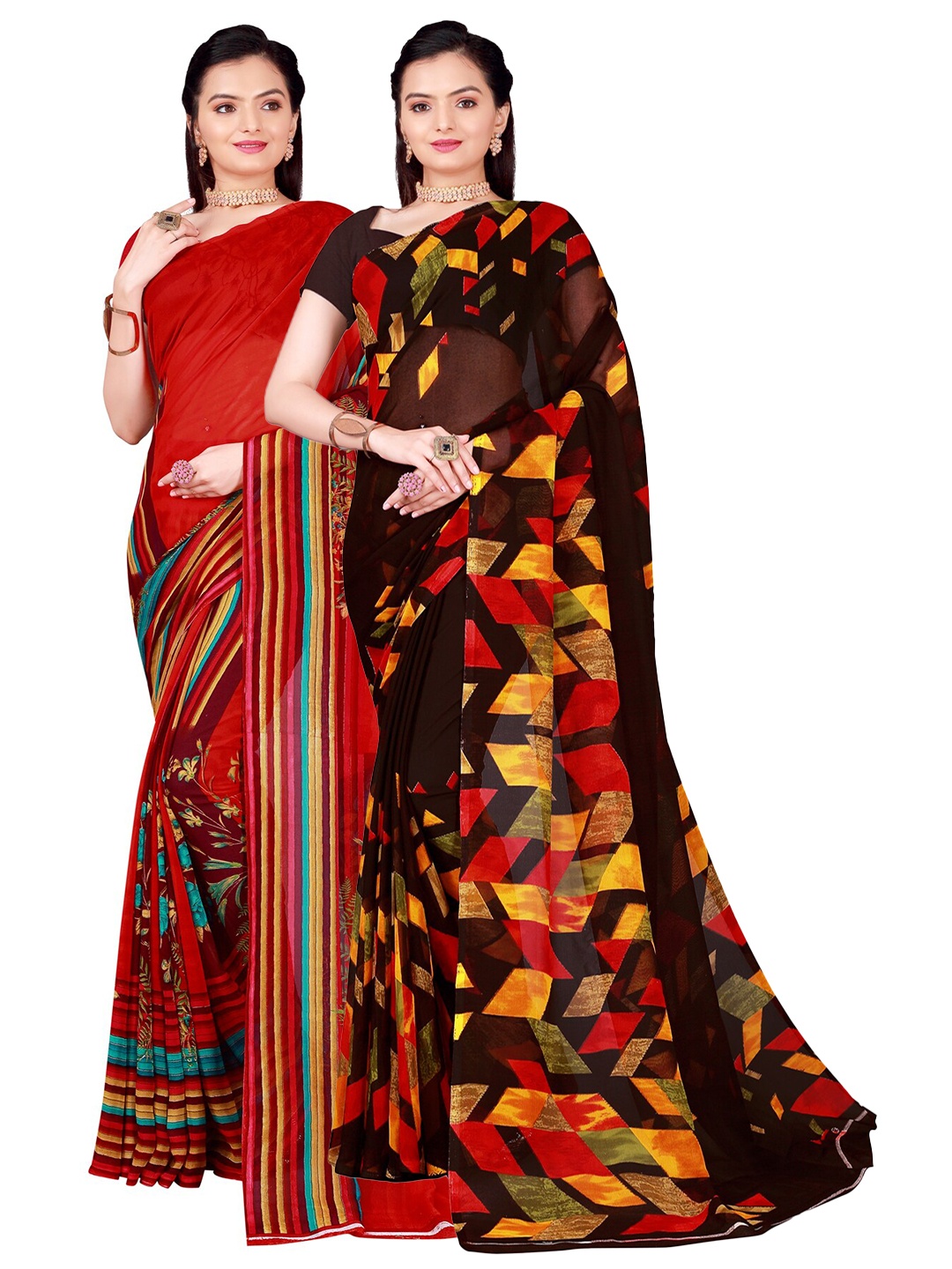 

SAADHVI Pack of 2 Pure Georgette Sarees, Red
