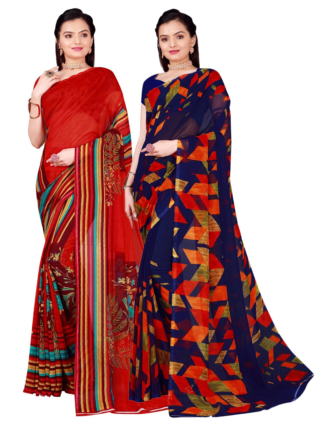 

SAADHVI Set of 2 Pure Georgette Saree, Red