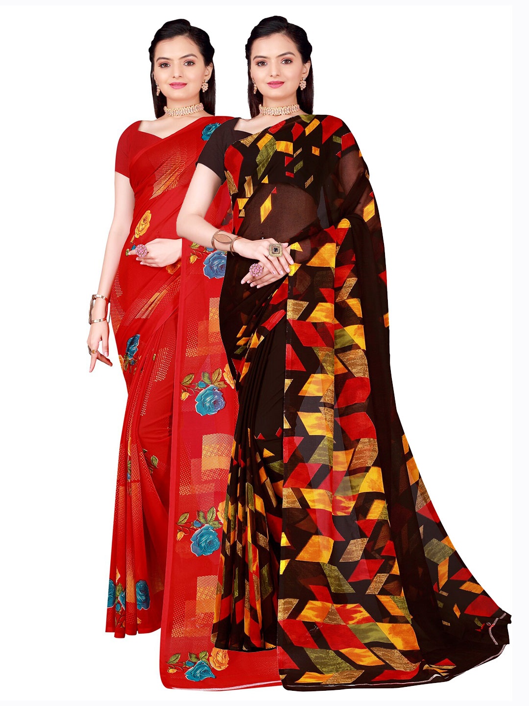 

SAADHVI Set of 2 Pure Georgette Saree, Red