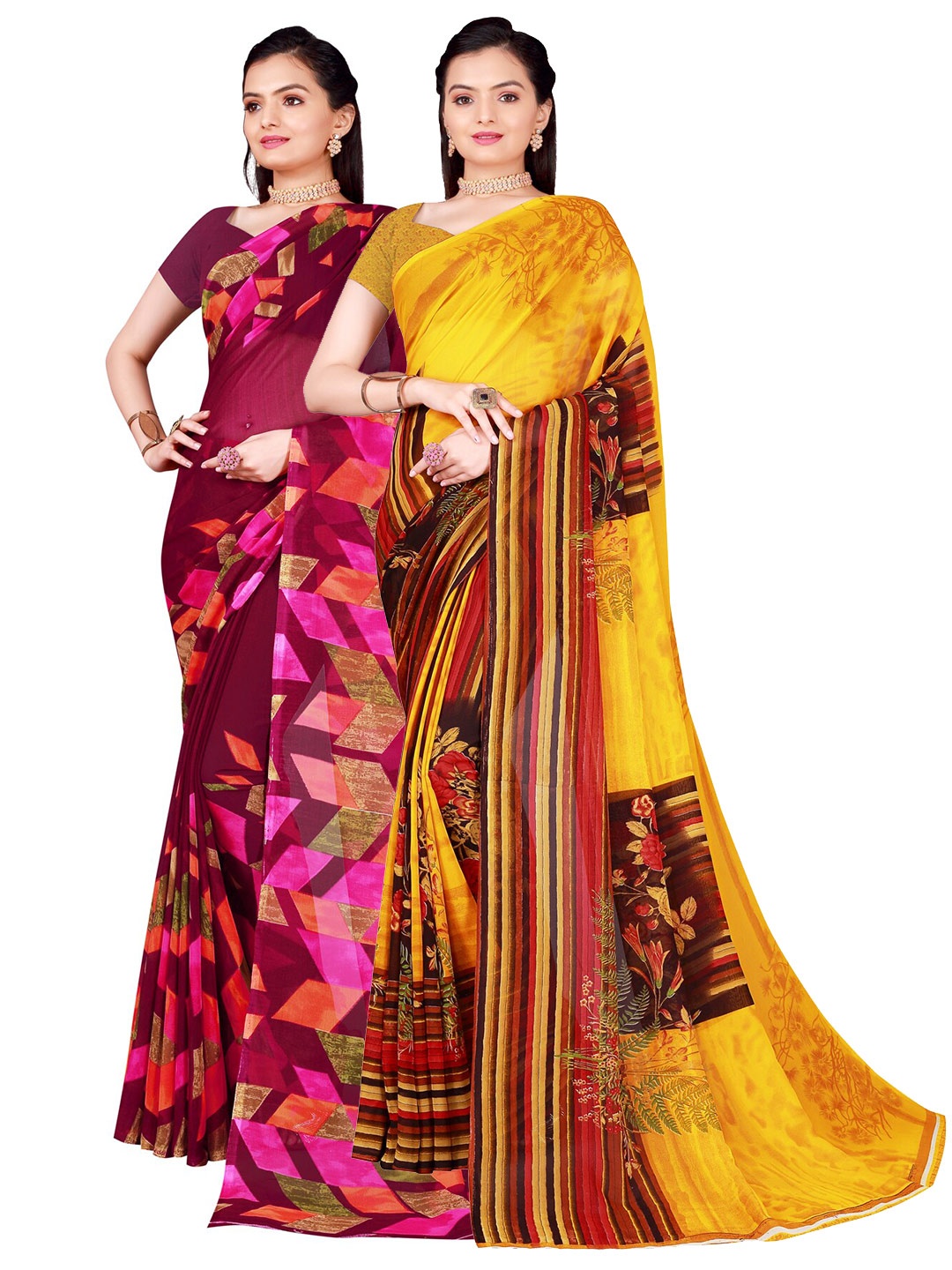 

SAADHVI Pack of 2 Pure Georgette Sarees, Yellow