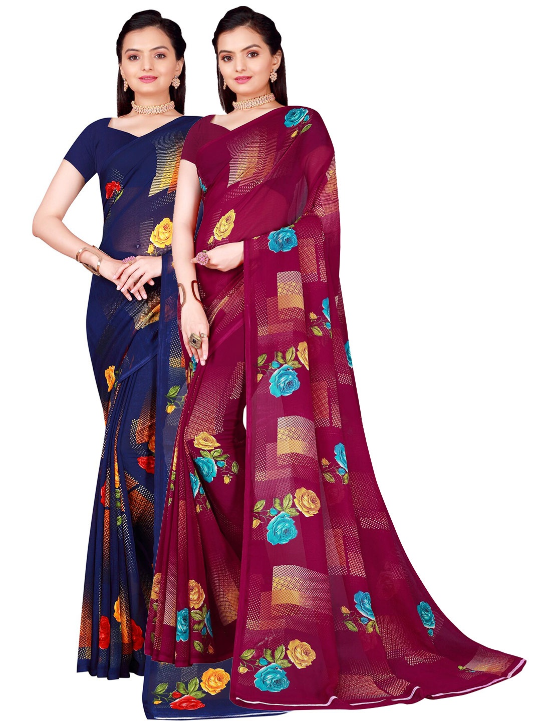 

SAADHVI Set of 2 Pure Georgette Saree, Burgundy