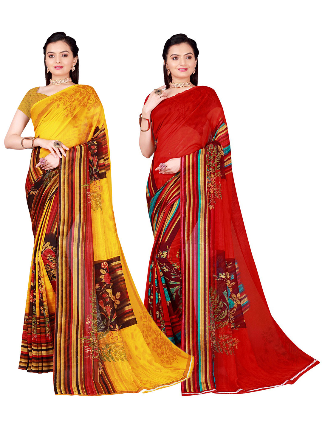 

SAADHVI Pack of 2 Pure Georgette Sarees, Yellow