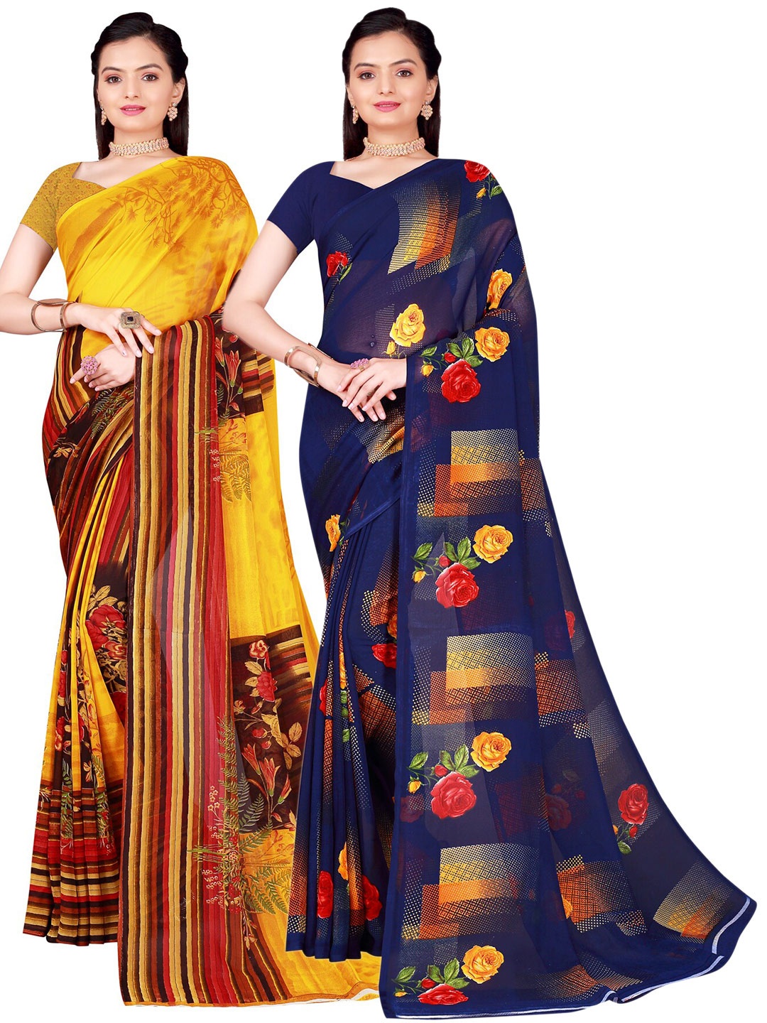 

SAADHVI Set of 2 Pure Georgette Saree, Yellow