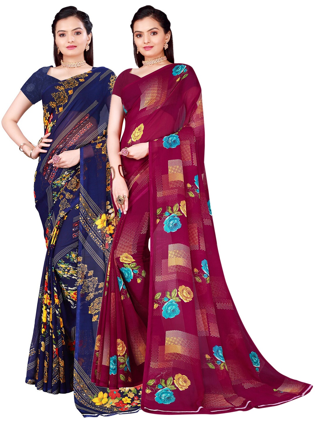 

SAADHVI Set of 2 Pure Georgette Saree, Burgundy