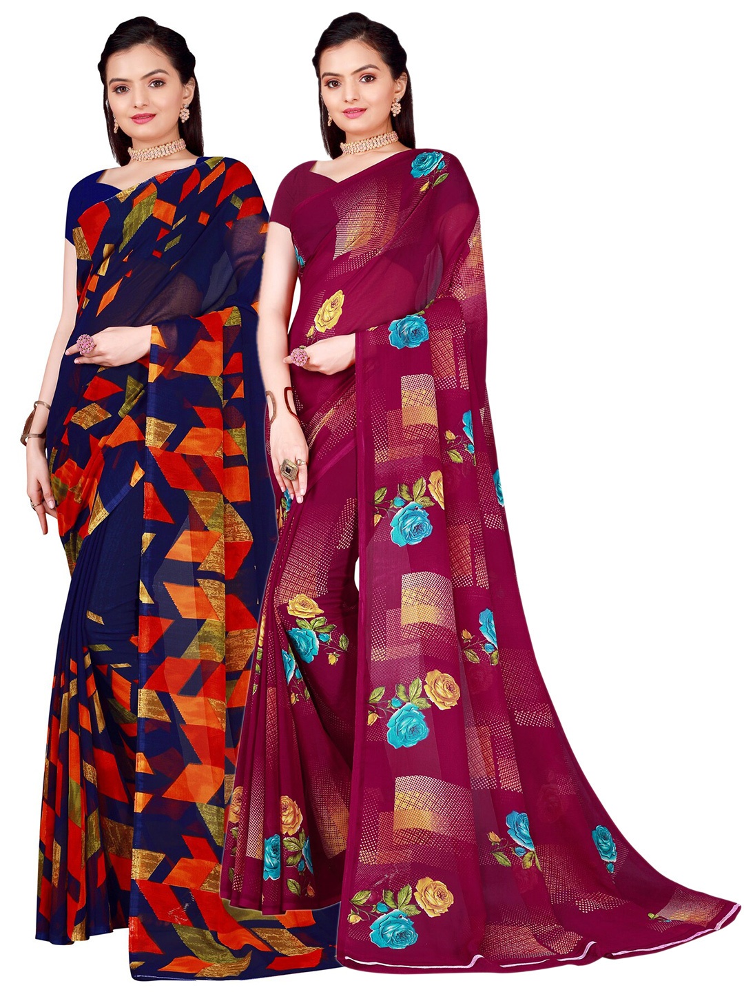 

SAADHVI Pack of 2 Pure Georgette Sarees, Burgundy