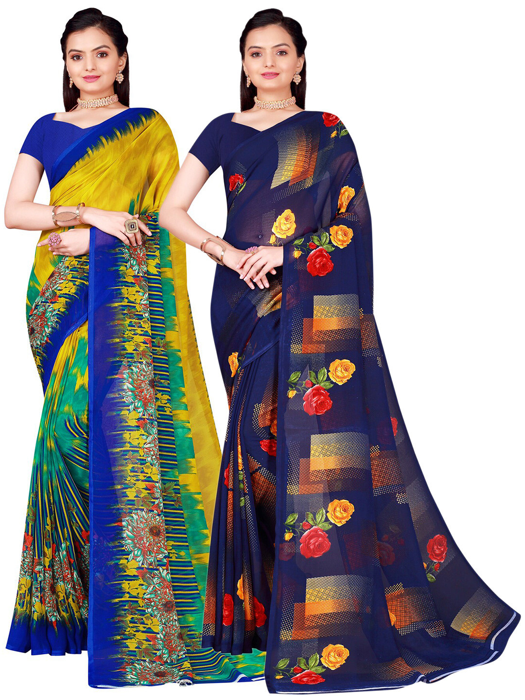 

SAADHVI Set of 2 Pure Georgette Saree, Navy blue