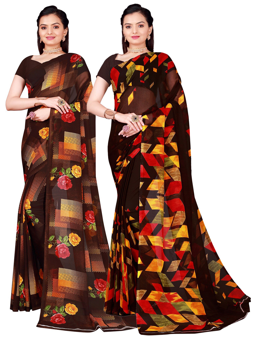 

SAADHVI Set of 2 Pure Georgette Saree, Brown