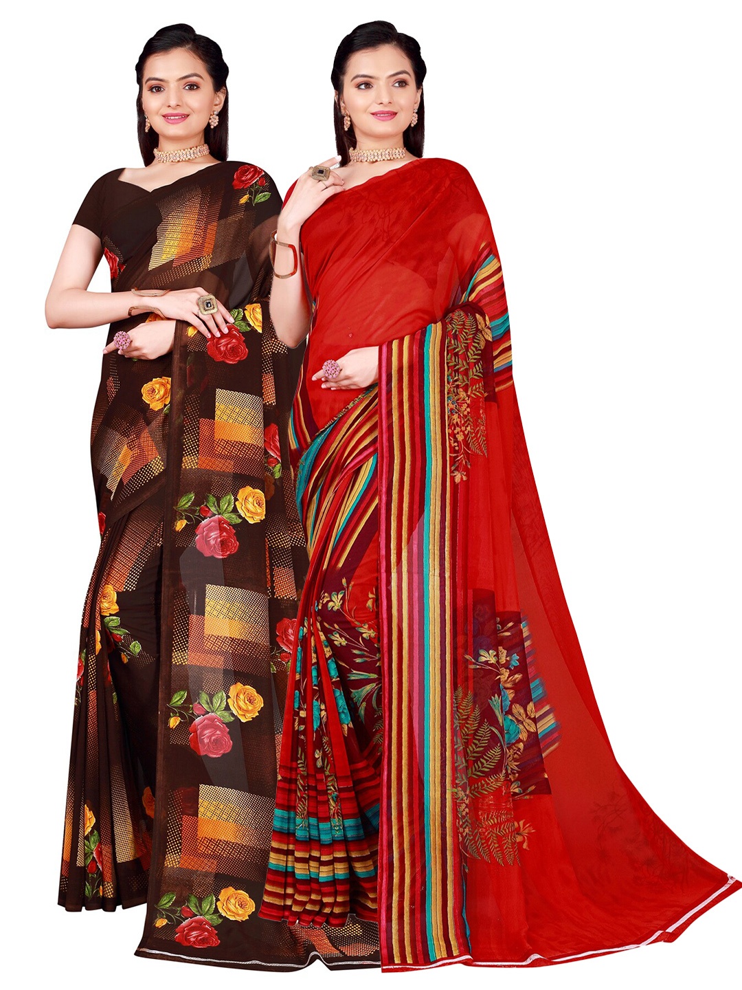 

SAADHVI Set of 2 Pure Georgette Saree, Brown