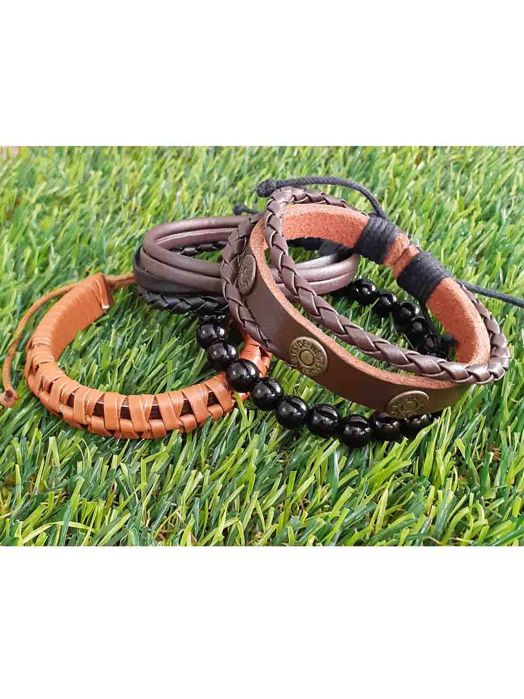 

RICH AND FAMOUS Men Black & Brown Leather Wraparound Bracelet Pack Of 4
