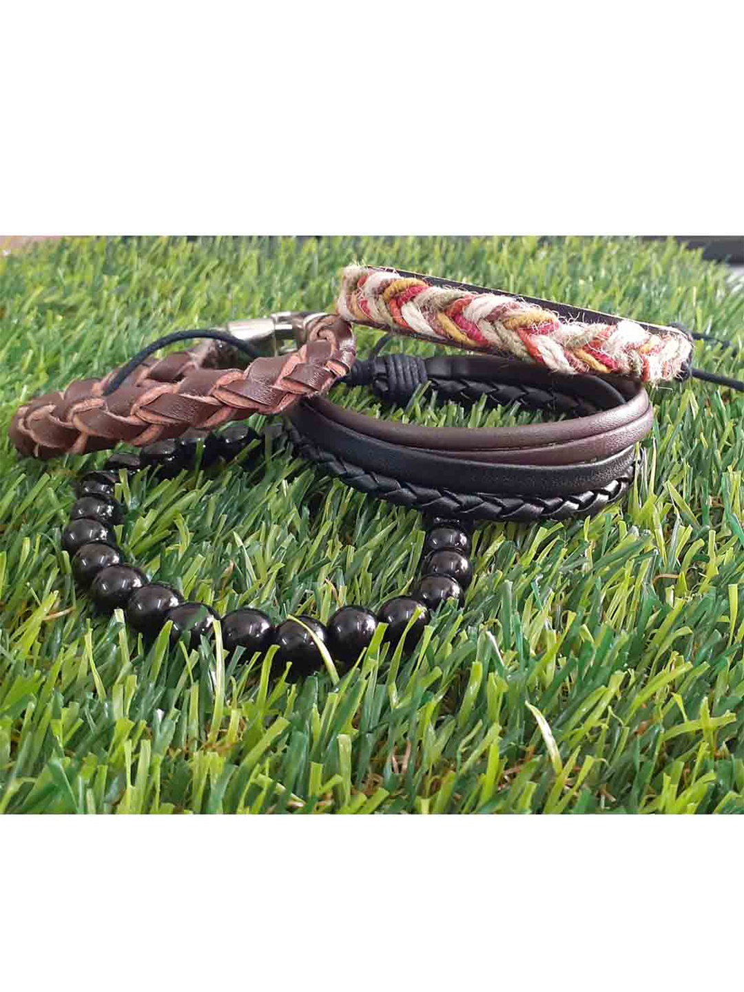

RICH AND FAMOUS Men Set Of 4 Black & Brown Leather Wraparound Bracelet