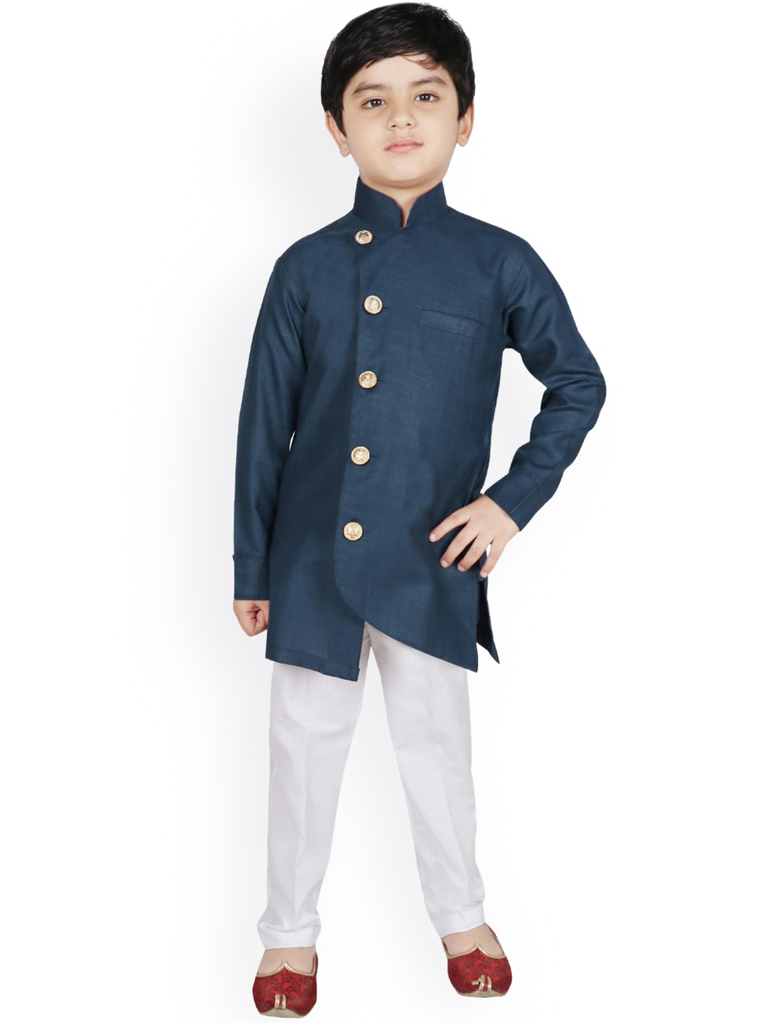 

SG YUVRAJ Boys Navy Blue Angrakha Kurta with Pyjamas