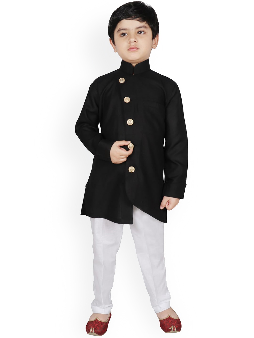 

SG YUVRAJ Boys Black Angrakha Kurta with Pyjamas