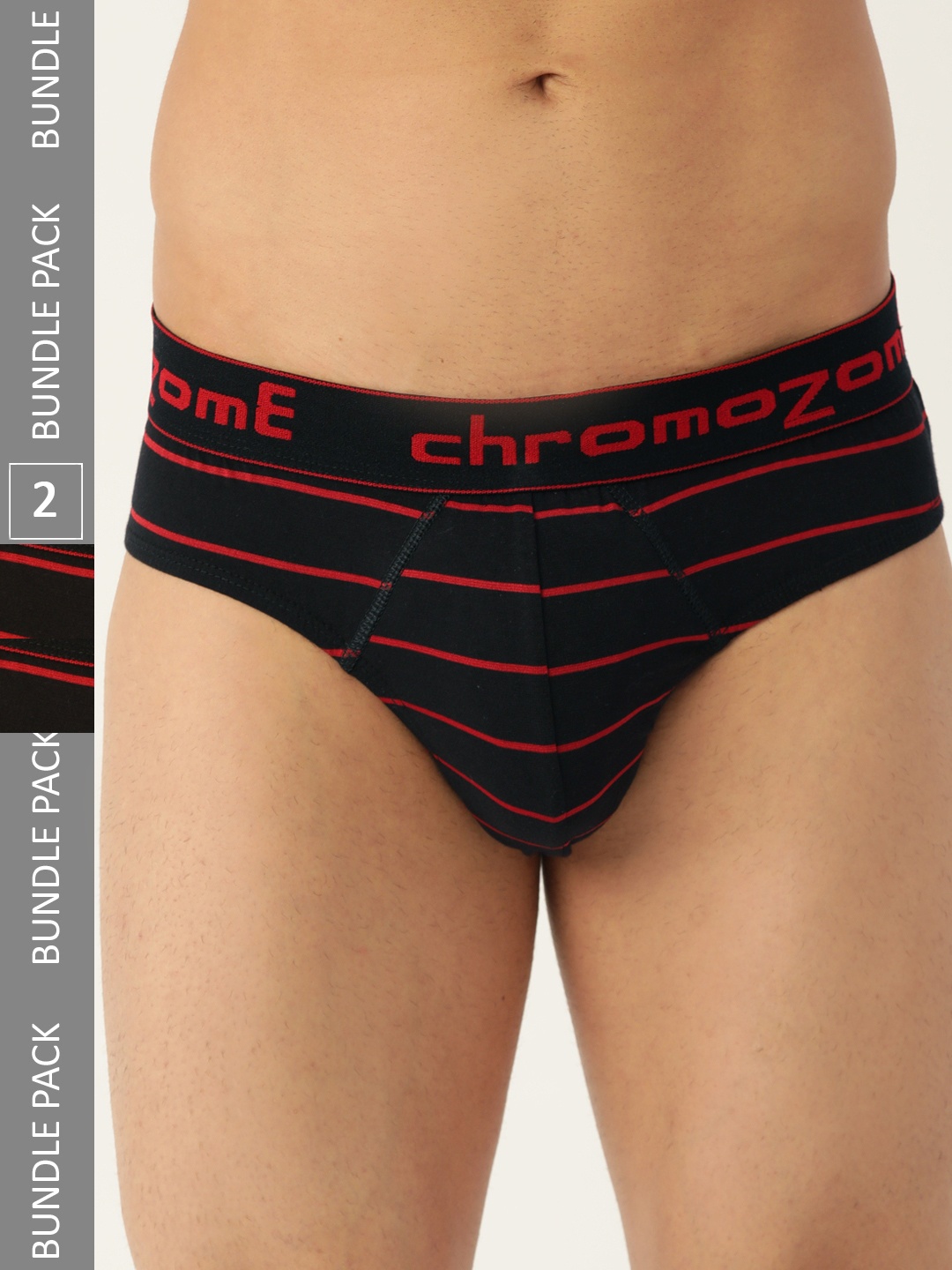 

Chromozome Men Pack of 2 Striped Briefs 8902733575300, Black