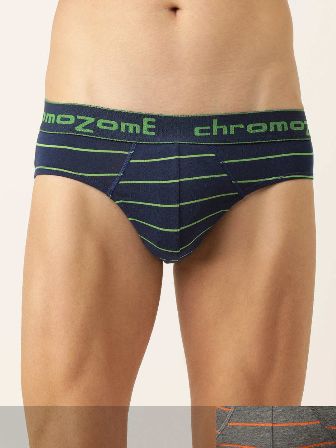 

Chromozome Men Charcoal Grey & Navy Blue Striped Pack Of 2 Briefs 8902733547376-V41