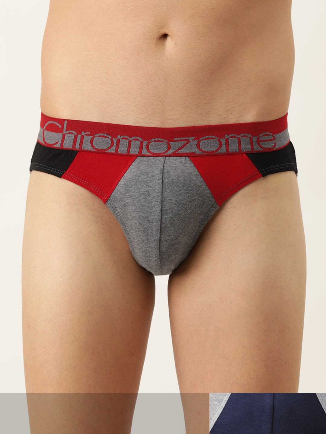 

Chromozome Men Pack Of 2 Red & Grey Colourblocked Briefs - 8902733559164, Charcoal