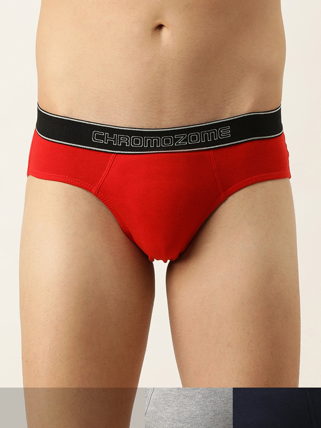 

Chromozome Men Pack of 3 Solid Pure Cotton Basic Briefs 8902733545297, Red