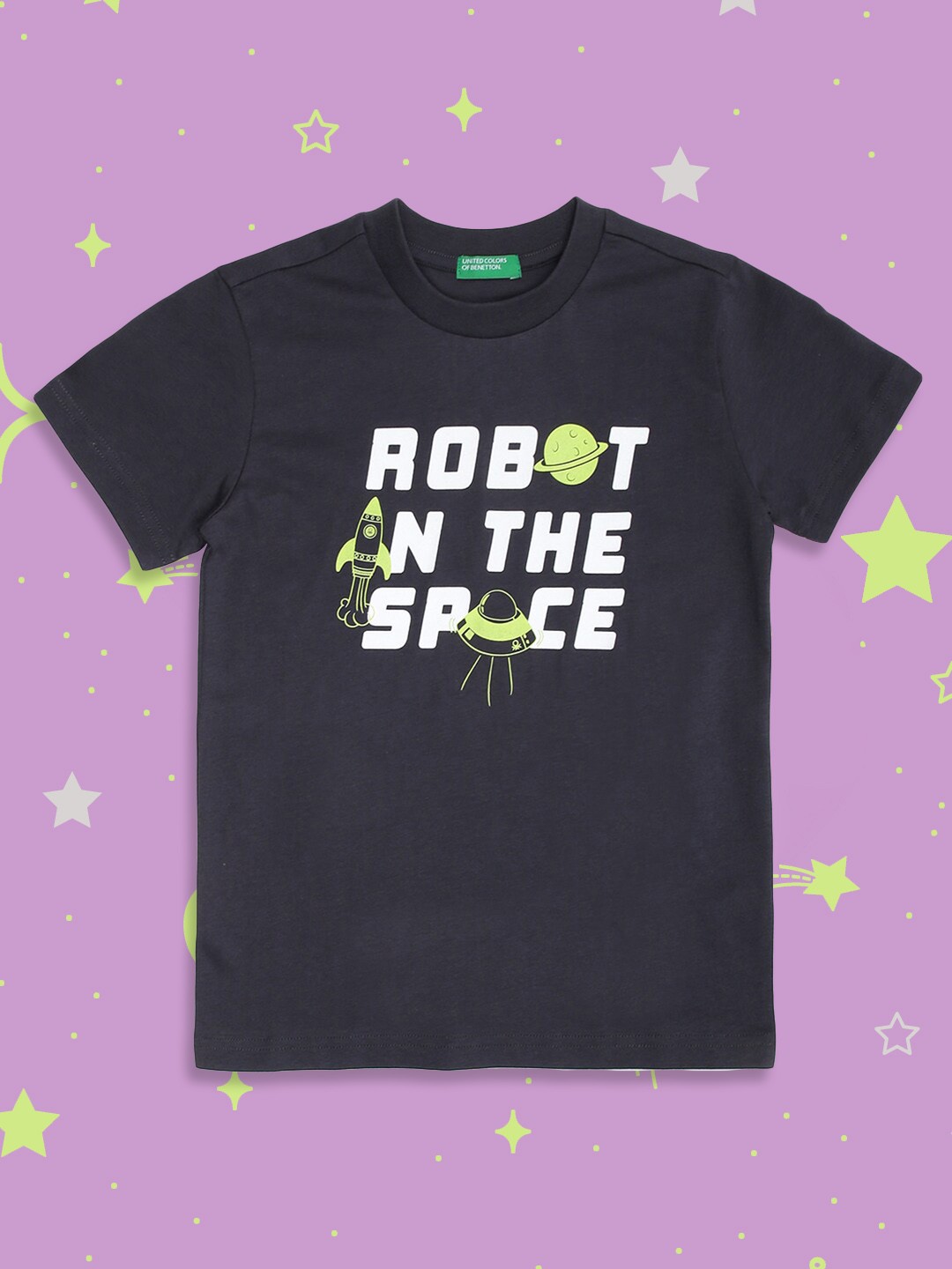 

United Colors of Benetton Boys Grey Typography Printed T-shirt