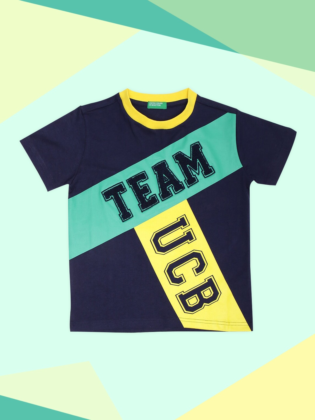

United Colors of Benetton Boys Navy Blue Typography Printed T-shirt