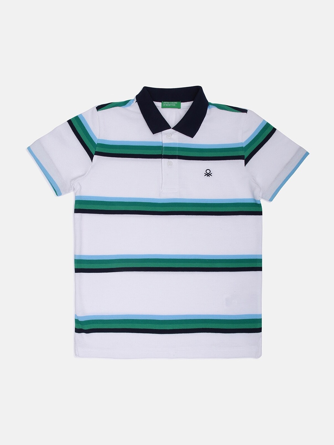

United Colors of Benetton Boys White Striped Polo Collar Cotton T-shirt