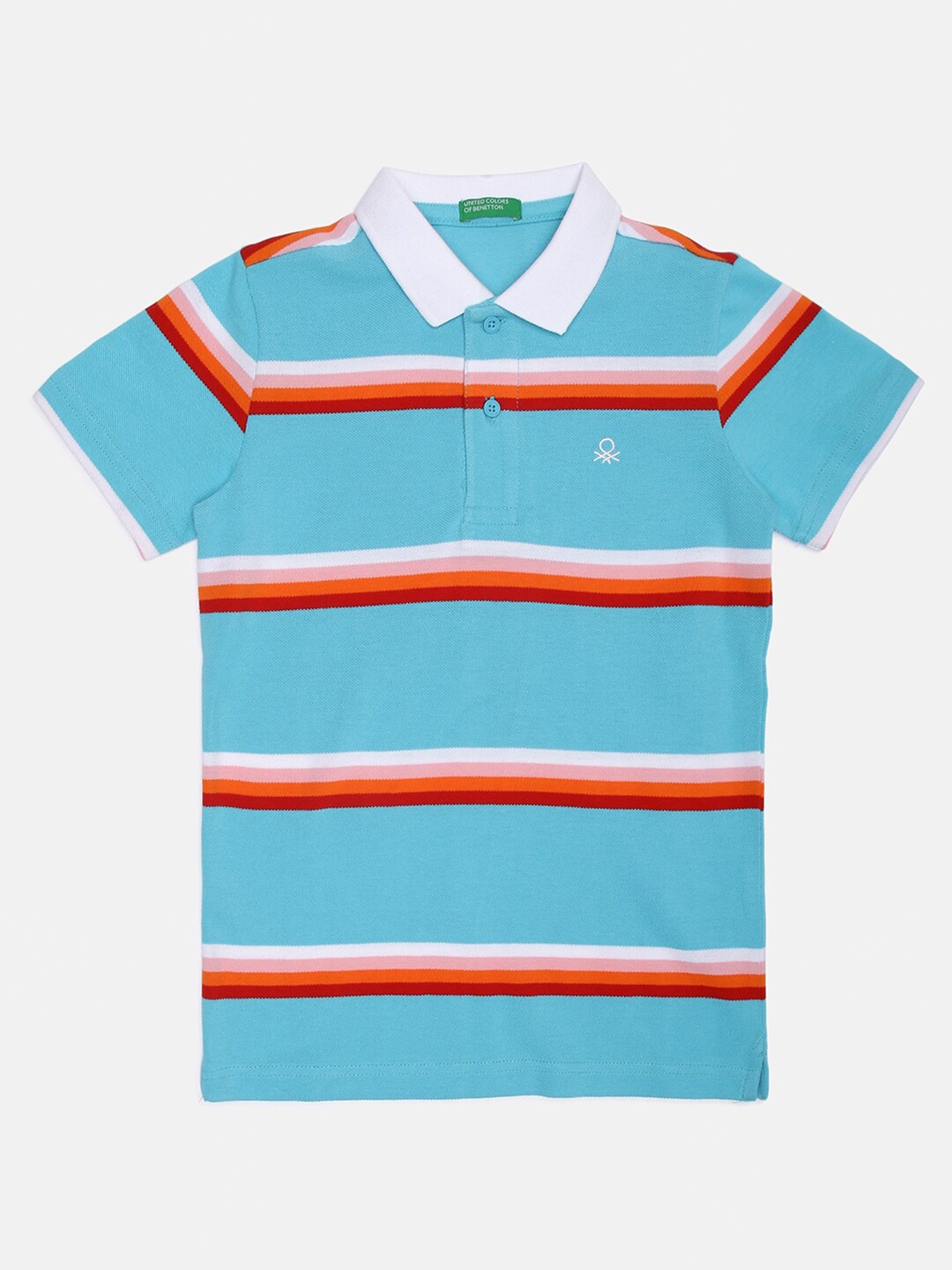 

United Colors of Benetton Boys Blue Striped Polo Collar Cotton T-shirt