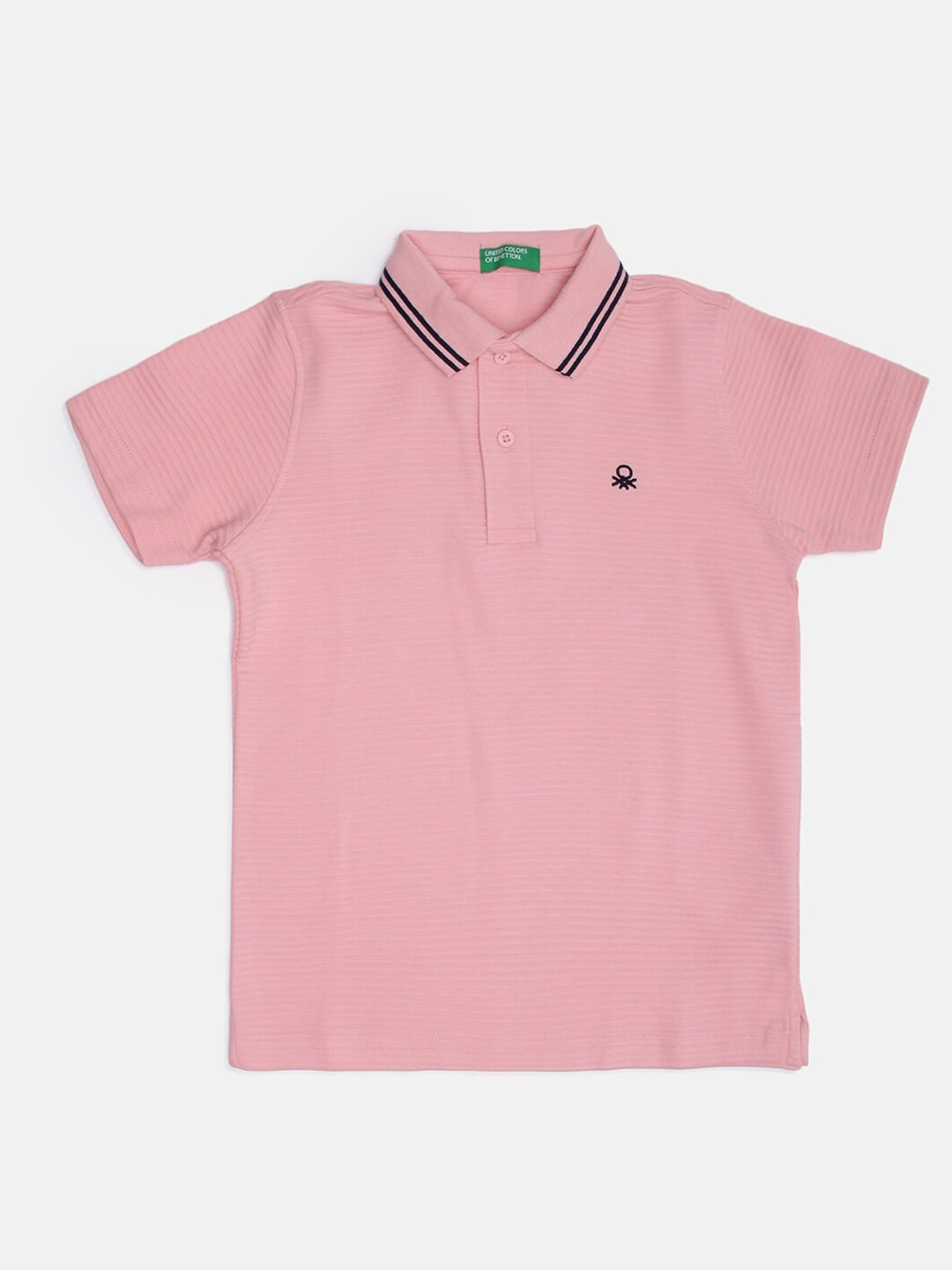 

United Colors of Benetton Boys Pink Striped Polo Collar Cotton T-shirt