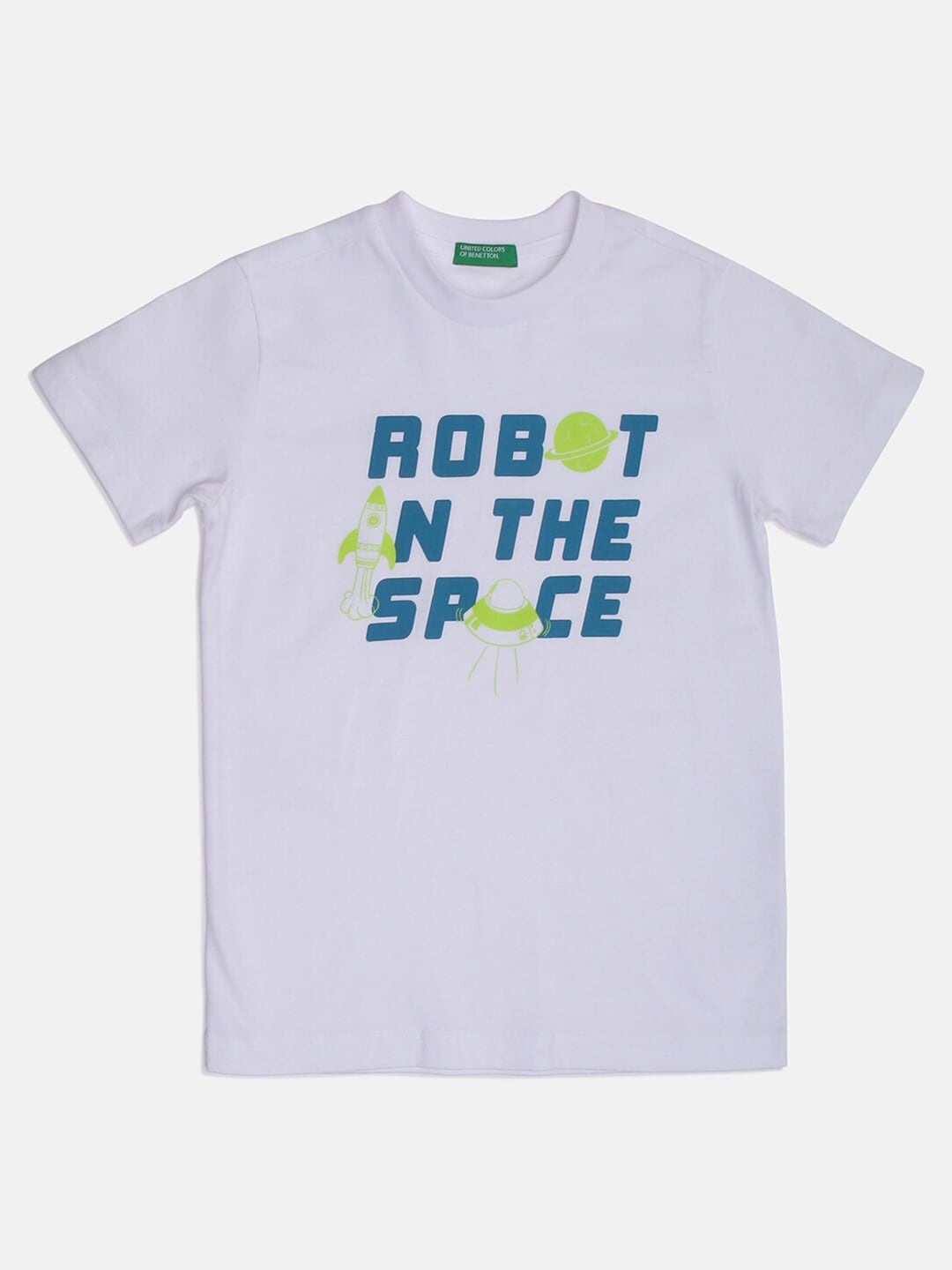 

United Colors of Benetton Boys White Typography Printed Cotton T-shirt