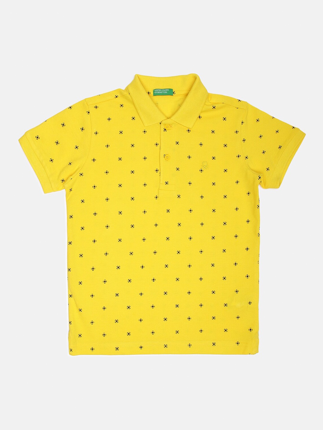 

United Colors of Benetton Boys Yellow Printed Polo Collar T-shirt