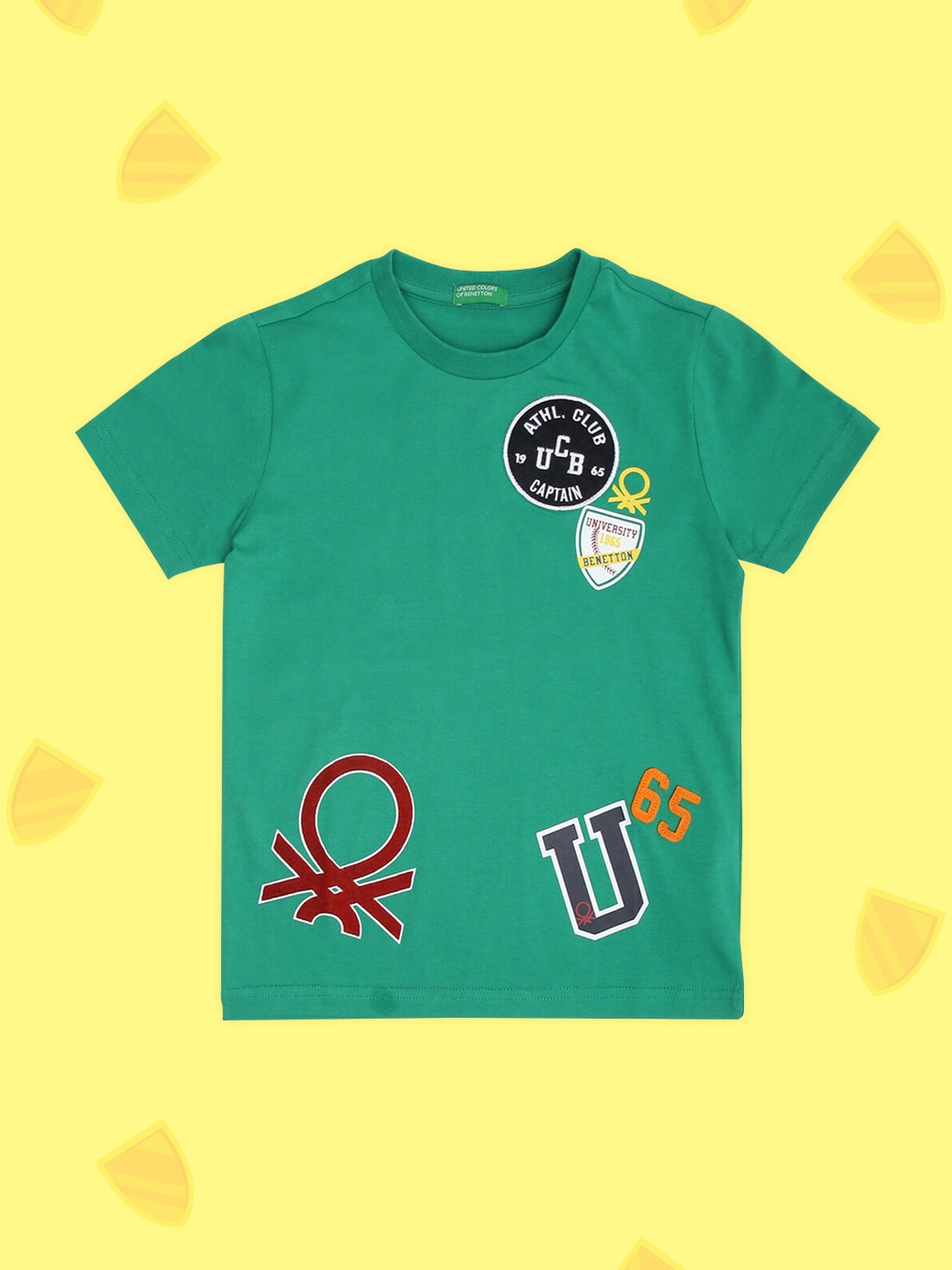 

United Colors of Benetton Boys Green Printed Cotton T-shirt