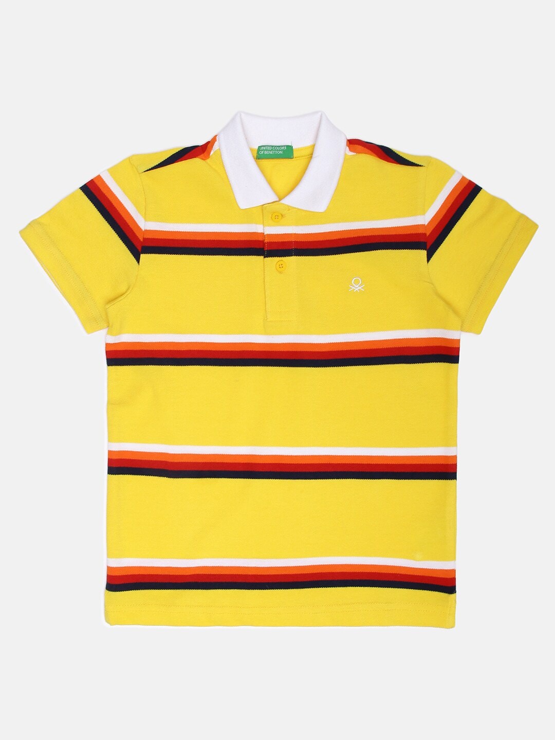 

United Colors of Benetton Boys Yellow & Red Striped Polo Collar T-shirt