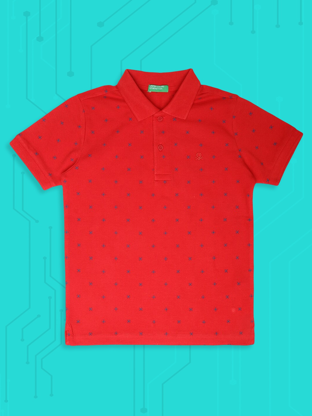 

United Colors of Benetton Boys Red Printed Polo Collar Cotton T-shirt