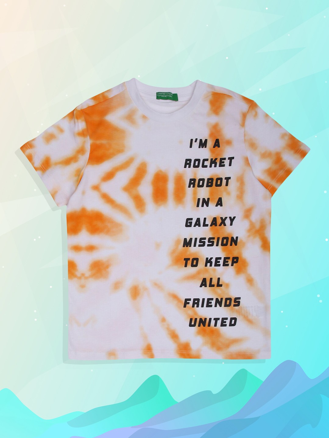

United Colors of Benetton Boys Orange Tie and Dye Printed Cotton T-shirt
