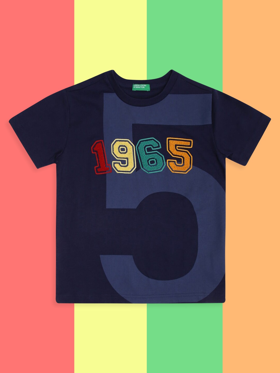 

United Colors of Benetton Boys Navy Blue Printed Cotton T-shirt