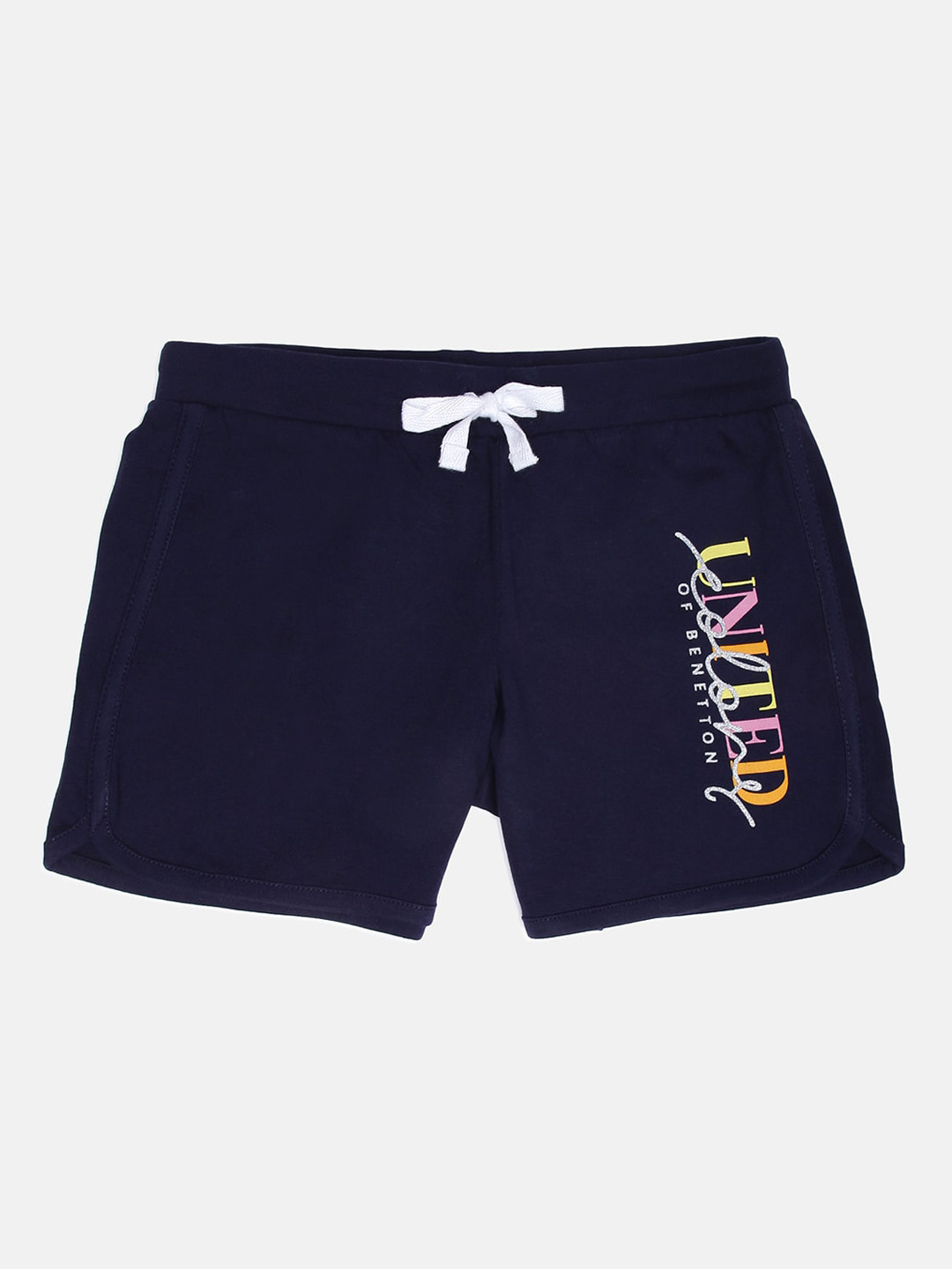

United Colors of Benetton Girls Navy Blue & Yellow Printed Pure Cotton Shorts