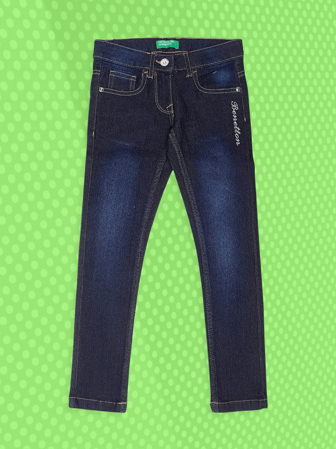 

United Colors of Benetton Girls Navy Blue Slim Fit Light Fade Jeans