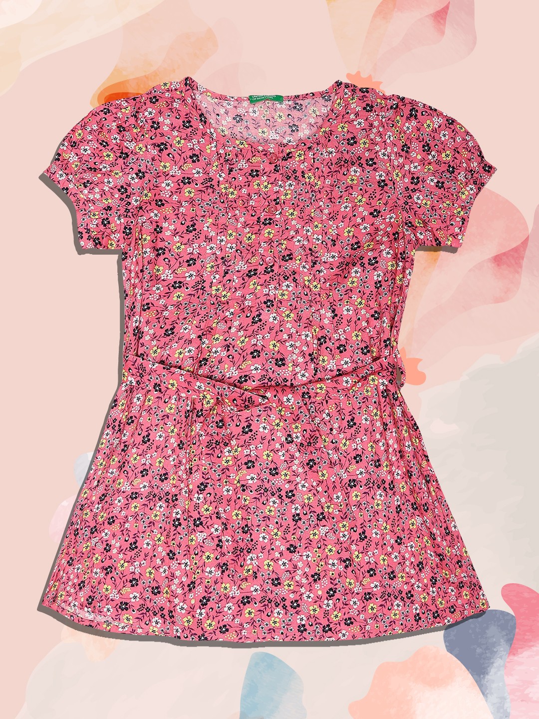 

United Colors of Benetton Pink Floral A-Line Dress
