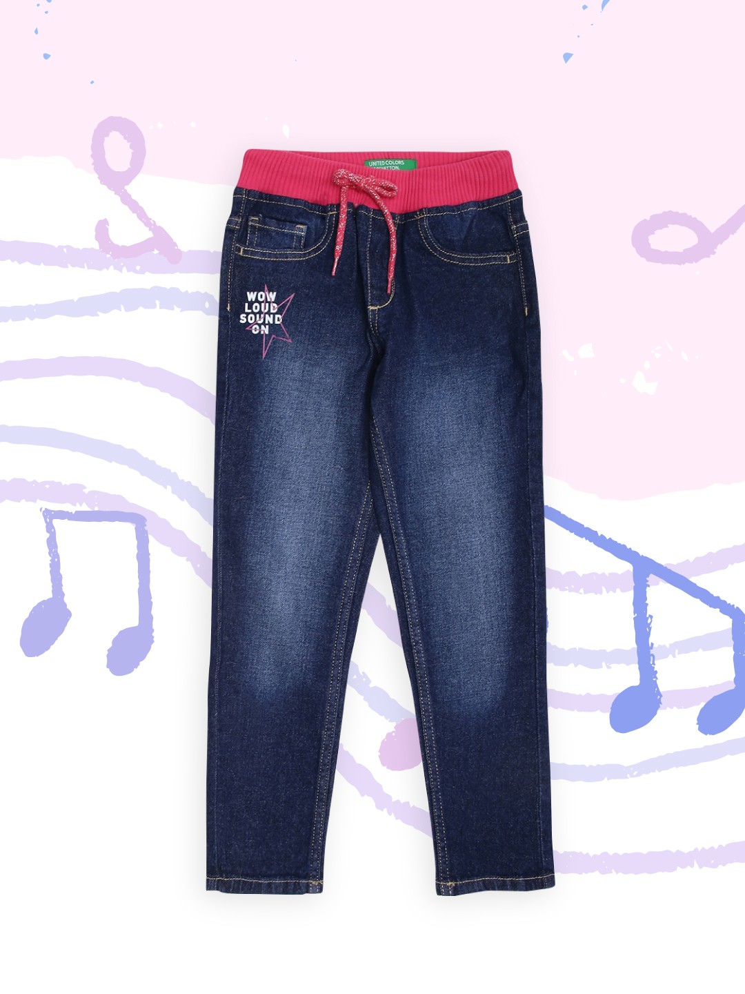 

United Colors of Benetton Girls Navy Blue Heavy Fade Jeans
