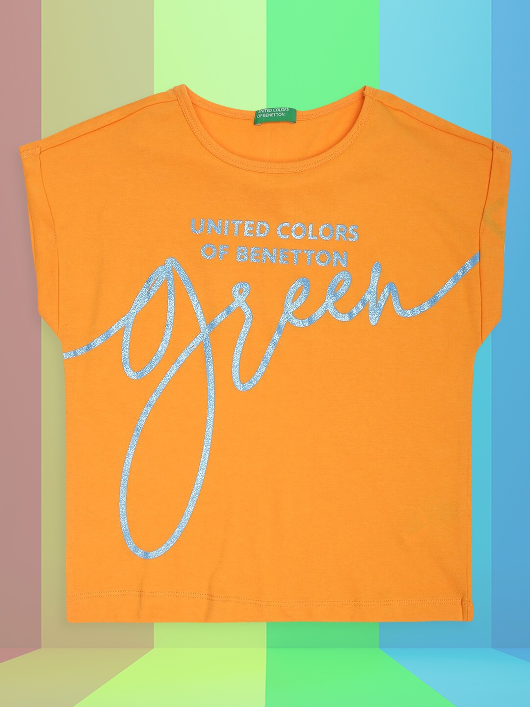 

United Colors of Benetton Girls Orange Typography Printed Applique T-shirt