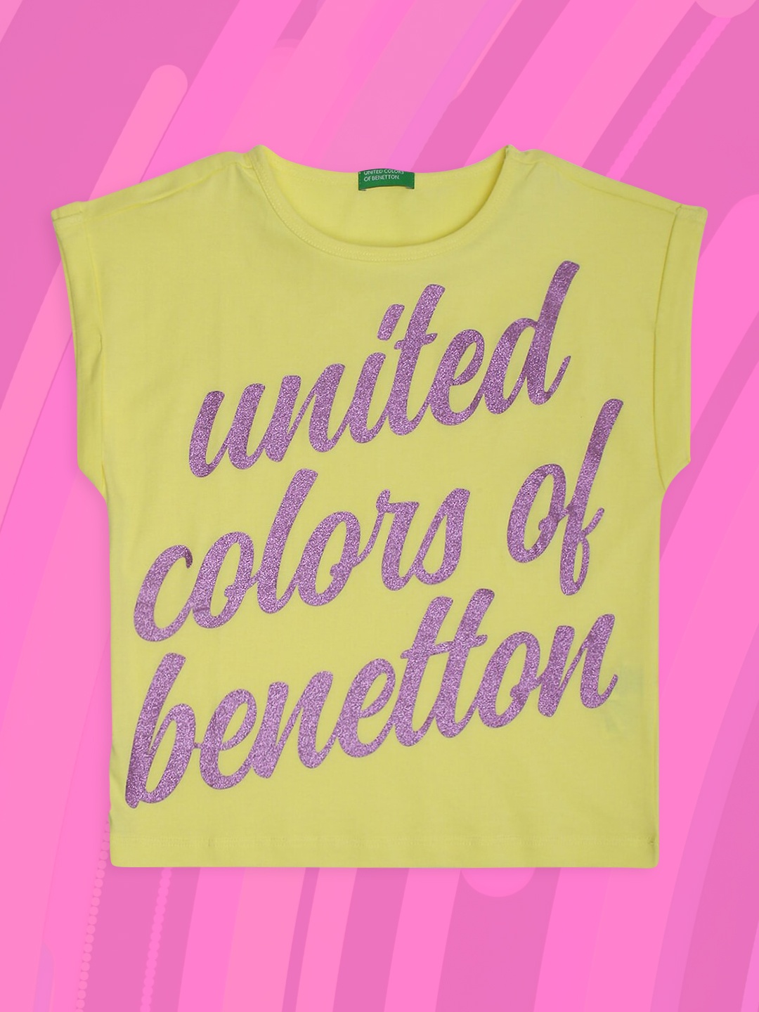 

United Colors of Benetton Girls Yellow Typography Printed Extended Sleeves T-shirt